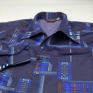 Vintage Corzini Mens Long Sleeve Button Up Shirt Blue With Design‎ Large Tall